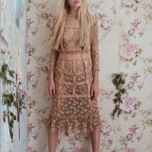 For Love and Lemons Golden Garden Tulle Midi Dress